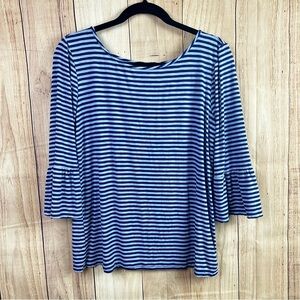 Southern Tide Women's Blue Striped 3/4 Flare Sleeve Tee
